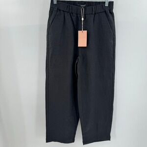 Quince Pull On Linen Cropped Straight Leg Pants Sz S Black Sustainable Pockets